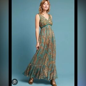 Anthropologie Ranna Gill Beaded Paisley Maxi Dress, Size 0 NWT